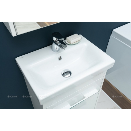 Тумба с раковиной AQUANET Августа Moduo Slim 50 подвесная белая, ручка хром