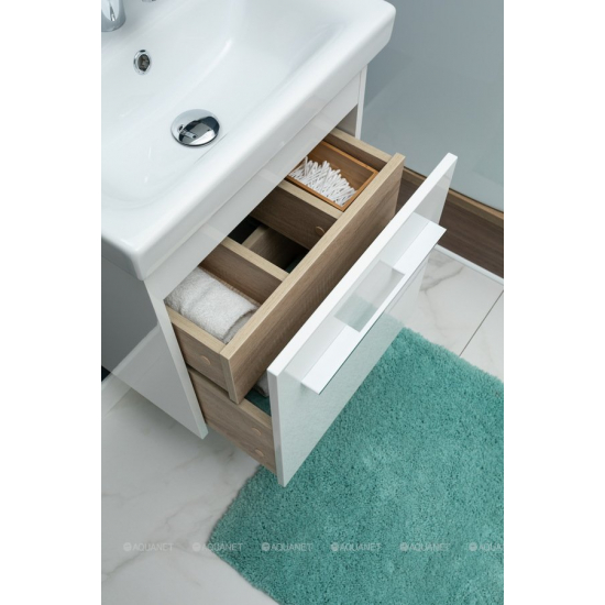 Тумба с раковиной AQUANET Августа Moduo Slim 50 подвесная белая, ручка хром