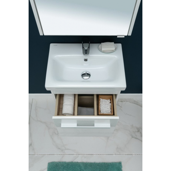 Тумба с раковиной AQUANET Августа Moduo Slim 50 подвесная белая, ручка хром