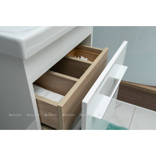 Тумба с раковиной AQUANET Августа Moduo Slim 50 подвесная белая, ручка хром