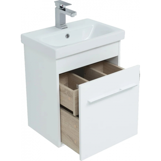 Тумба с раковиной AQUANET Августа Moduo Slim 50 подвесная белая, ручка хром