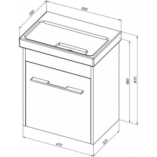 Тумба с раковиной AQUANET Августа Moduo Slim 50 подвесная белая, ручка хром