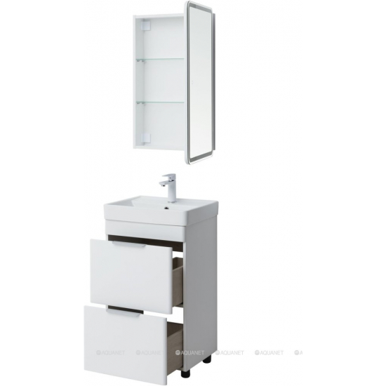Тумба с раковиной AQUANET Ирис New 50 напольная, 2 ящика