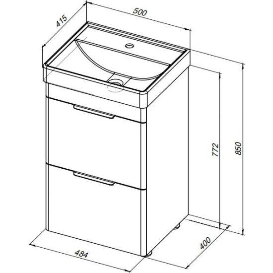 Тумба с раковиной AQUANET Ирис New 50 напольная, 2 ящика