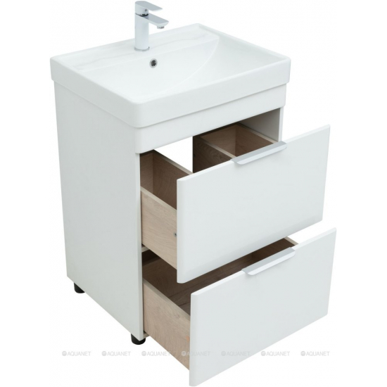 Тумба с раковиной AQUANET Ирис New 60 напольная, 2 ящика