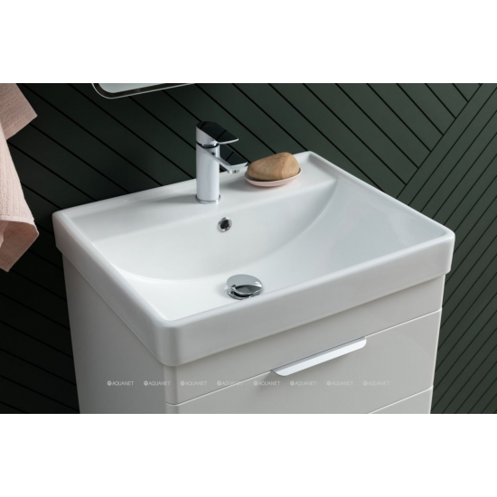 Тумба с раковиной AQUANET Ирис New 60 подвесная, 1 ящик 2 дверцы