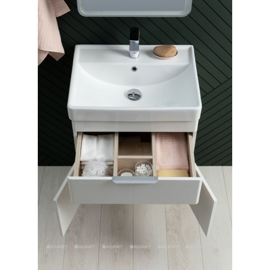 Тумба с раковиной AQUANET Ирис New 60 подвесная, 1 ящик 2 дверцы