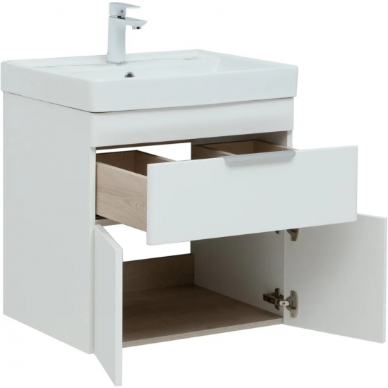Тумба с раковиной AQUANET Ирис New 60 подвесная, 1 ящик 2 дверцы