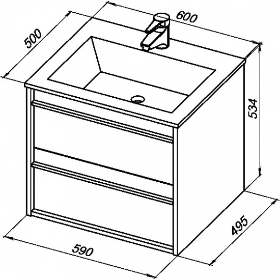Тумба с раковиной AQUANET Lino 60 дуб веллингтон