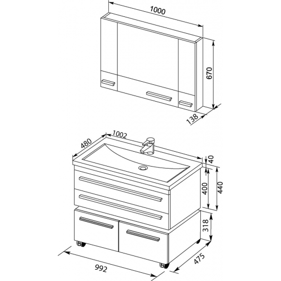 Тумба с раковиной AQUANET Нота 100 подвесная, белая