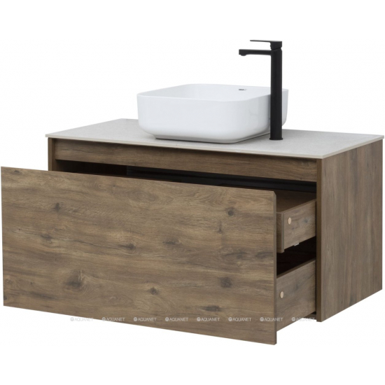 Тумба с раковиной AQUANET Nova Lite 100 подвесная, дуб рустикальный 1 ящик
