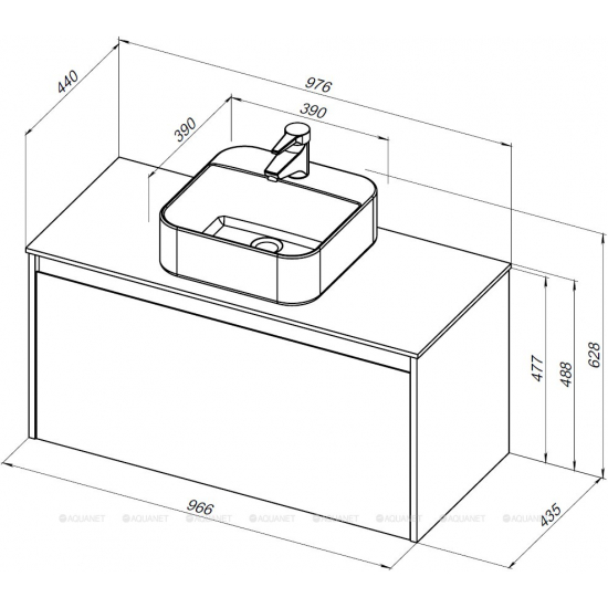 Тумба с раковиной AQUANET Nova Lite 100 подвесная, дуб рустикальный 1 ящик