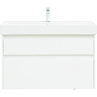 Тумба с раковиной AQUANET Nova Lite 100 подвесная (SLIM SYNERGY) белая глянцевая, 2 ящика