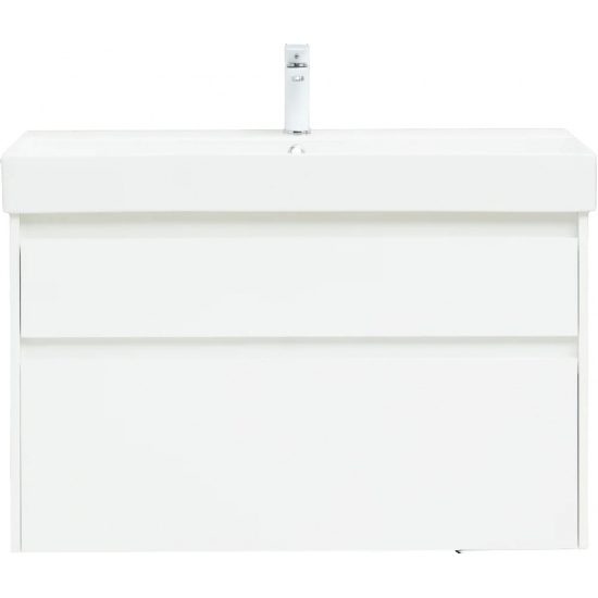 Тумба с раковиной AQUANET Nova Lite 100 подвесная (SLIM SYNERGY) белая глянцевая, 2 ящика