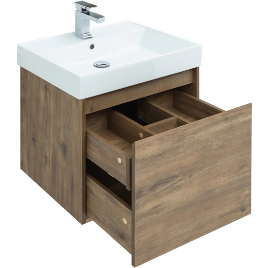 Тумба с раковиной AQUANET Nova Lite 60 подвесная, дуб рустикальный, 1 ящик
