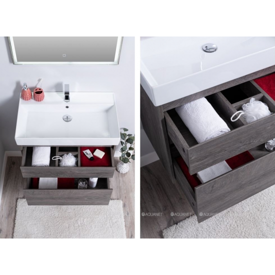 Тумба с раковиной AQUANET Nova Lite 75 подвесная, дуб рошелье, 2 ящика