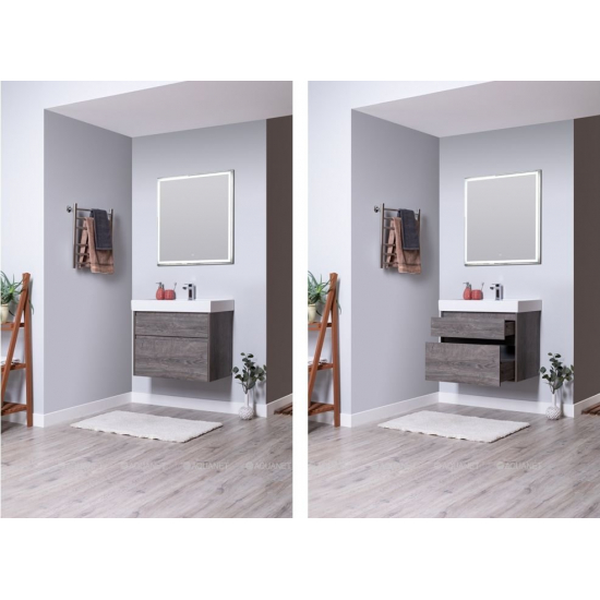 Тумба с раковиной AQUANET Nova Lite 75 подвесная, дуб рошелье, 2 ящика