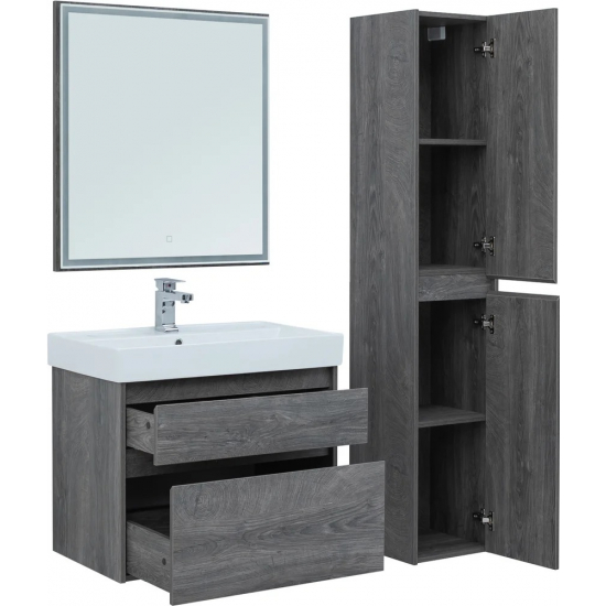 Тумба с раковиной AQUANET Nova Lite 75 подвесная, дуб рошелье, 2 ящика