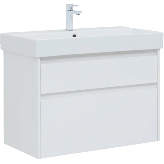 Тумба с раковиной AQUANET Nova Lite 85 подвесня белая глянцевая, 2 ящика