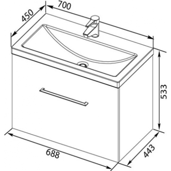 Тумба с раковиной AQUANET Порто 70 подвесная, белая 