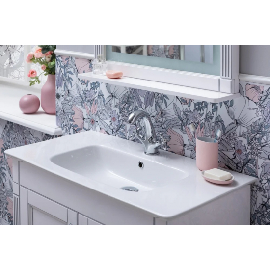 Тумба с раковиной AQUANET Селена 105 напольная белая, серебро, 2 двери