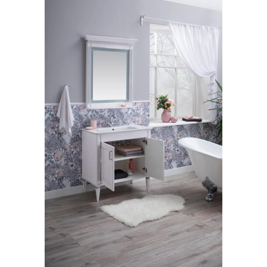 Тумба с раковиной AQUANET Селена 105 напольная белая, серебро, 2 двери