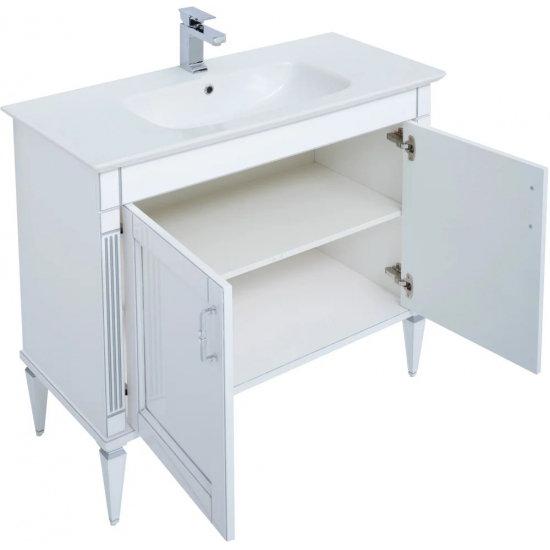 Тумба с раковиной AQUANET Селена 105 напольная белая, серебро, 2 двери