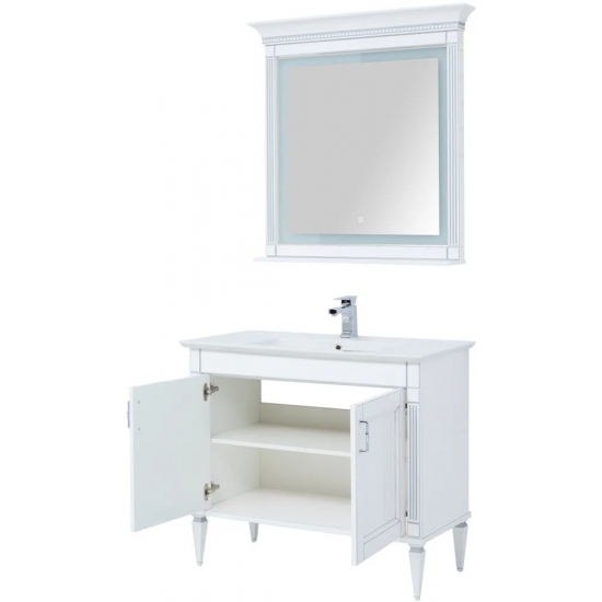 Тумба с раковиной AQUANET Селена 105 напольная белая, серебро, 2 двери