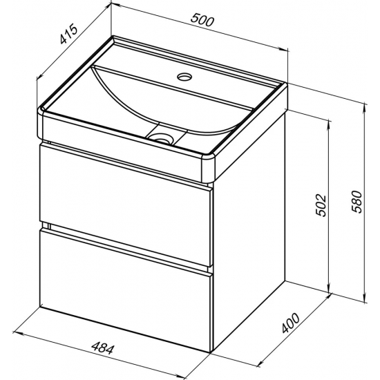 Тумба с раковиной AQUANET Вега 50 подвесная, 2 ящика