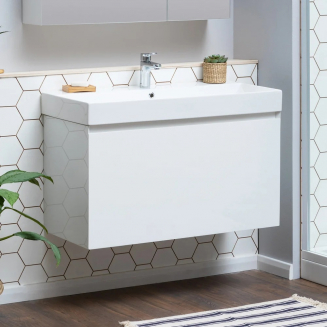 Тумба с раковиной AQUANET Йорк 100 подвесная, белая