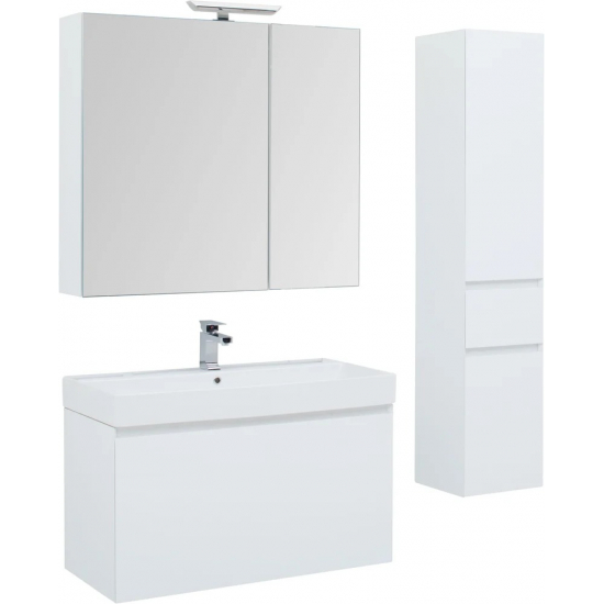 Тумба с раковиной AQUANET Йорк 100 подвесная, белая