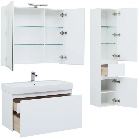 Тумба с раковиной AQUANET Йорк 100 подвесная, белая