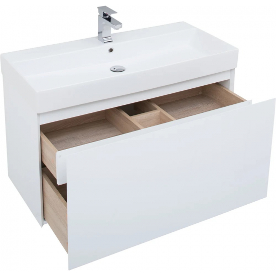 Тумба с раковиной AQUANET Йорк 100 подвесная, белая