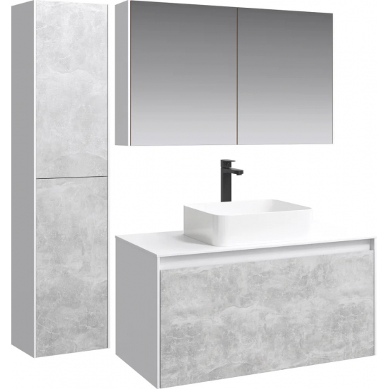 Тумба с раковиной AQWELLA 5 stars Mobi 100 белая, бетон светлый