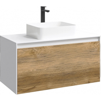 Тумба с раковиной AQWELLA 5 stars Mobi 100 белая, дуб балтийский