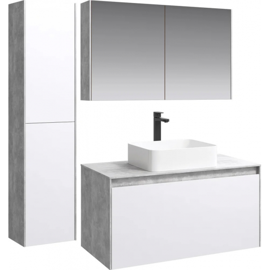 Тумба с раковиной AQWELLA 5 stars Mobi 100 бетон светлый, белый