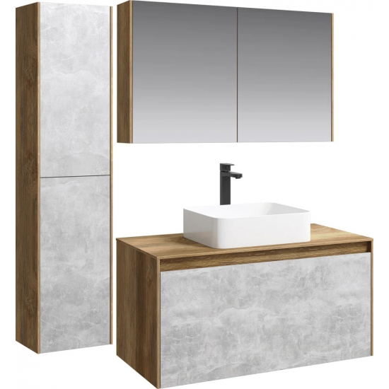 Тумба с раковиной AQWELLA 5 stars Mobi 100 дуб балтийский, бетон светлый