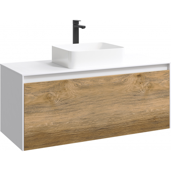 Тумба с раковиной AQWELLA 5 stars Mobi 120 белая, дуб балтийский