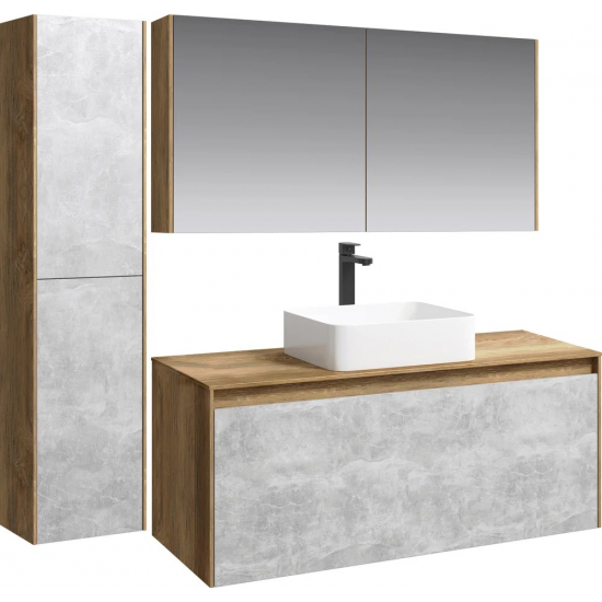 Тумба с раковиной AQWELLA 5 stars Mobi 120 дуб балтийский, бетон светлый