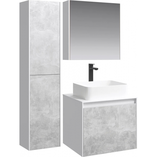 Тумба с раковиной AQWELLA 5 stars Mobi 60 белая, бетон светлый