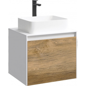 Тумба с раковиной AQWELLA 5 stars Mobi 60 белая, дуб балтийский