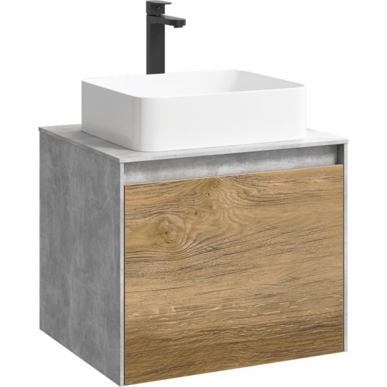 Тумба с раковиной AQWELLA 5 stars Mobi 60 бетон светлый, дуб балтийский