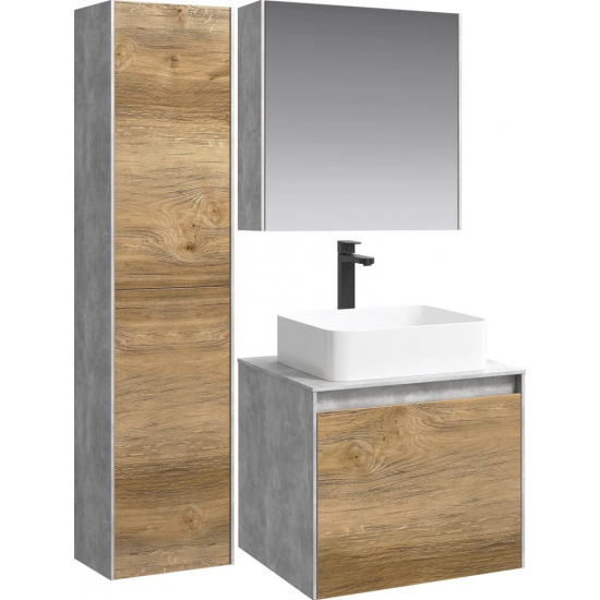 Тумба с раковиной AQWELLA 5 stars Mobi 60 бетон светлый, дуб балтийский