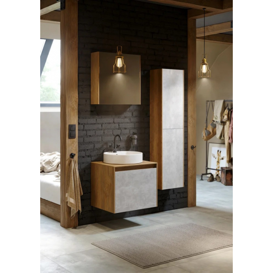 Тумба с раковиной AQWELLA 5 stars Mobi 60 дуб балтийский, бетон светлый