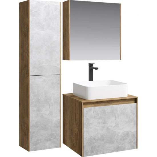 Тумба с раковиной AQWELLA 5 stars Mobi 60 дуб балтийский, бетон светлый