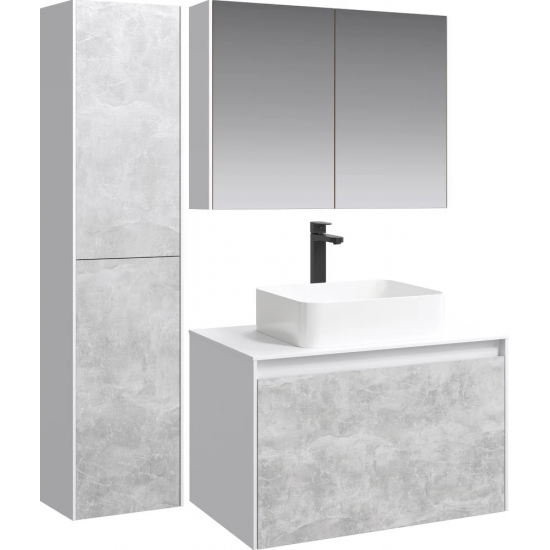 Тумба с раковиной AQWELLA 5 stars Mobi 80 белая, бетон светлый