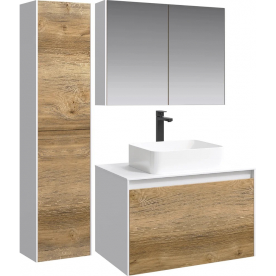 Тумба с раковиной AQWELLA 5 stars Mobi 80 белая, дуб балтийский