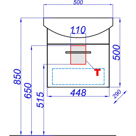 Тумба с раковиной AQWELLA  Allegro 50 подвесная, с 1 ящиком