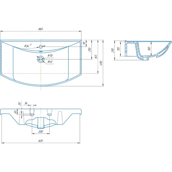 Тумба с раковиной AQWELLA  Allegro 85 подвесная, с 2 ящиками