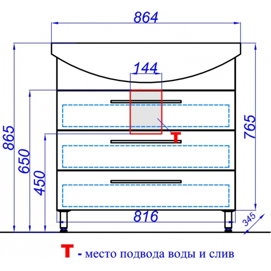 Тумба с раковиной AQWELLA  Allegro 85 с 3 ящиками